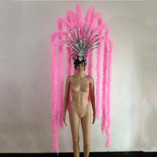 Pink blue green bar party sex character costumes dance costume feather headdress wrist for sexy women showgirl headdress
