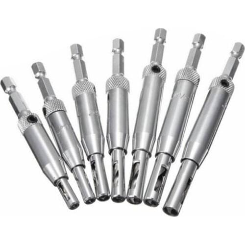 7PC Variety Sizes HSS Self Centering Hinge Twist Drill Bits Window Doors Screw Hole Saw Woodworking Reaming Cabinet Tool Set