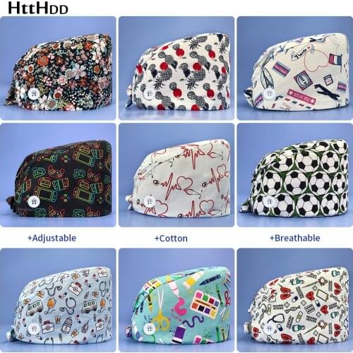 High Quality beauty salon hats Tooth cleaning hat cotton scrubs caps Mens surgical cap print adjustable Scrubs caps accessories