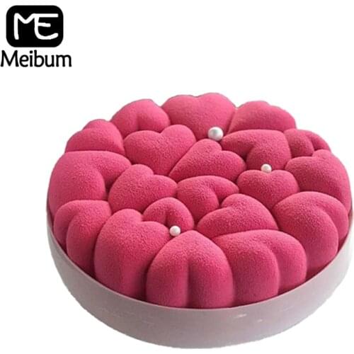 Meibum Valentines Day Wedding Gift Mousse Dessert Mould Round Love Heart Stitching Silicone Cake Mold Pastry Tray Baking Tools