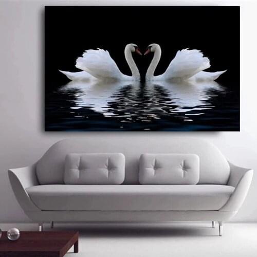 Modern Swan Heart Swans Love Canvas Painting Animal Posters and Prints Wall Pictures Art for Bedroom Living Room Decor Cuadros