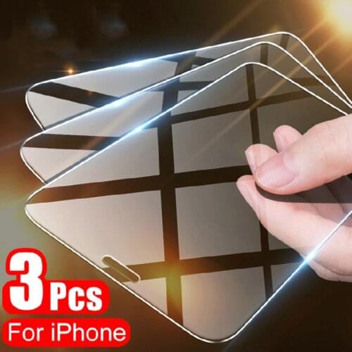 3PCS Full Cover Protective Glass For iPhone 12 11 Pro max X XR XS Max Screen Protector On iPhone 7 8 6 6s Plus SE Glass Film