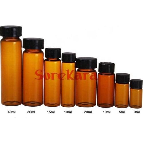 10pcs 3ml/5ml/10ml/15ml/30ml/40ml/50ml Brown Glass Seal Bottle Reagent Sample Vials Plastic Lid Screw Cap