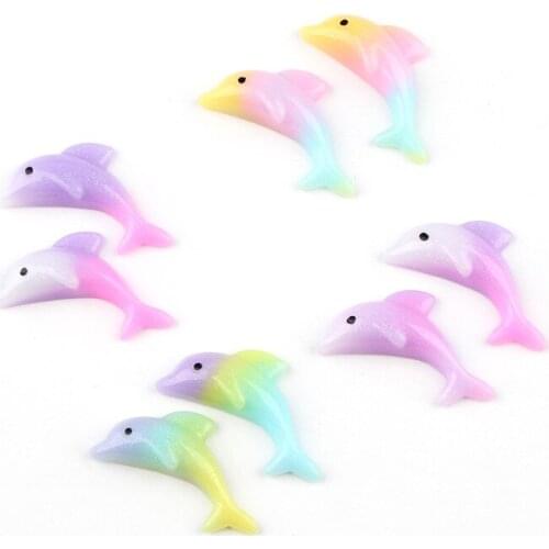 10pcs 35*19mm Resin Flatback Mini Colorful Dolphins Embellishment Crafts Figurines for Home Decoration Mini Figures