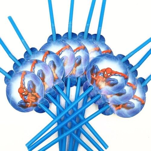 10pcs/set Spiderman Disposable Straws Birthday Party Festive Supplies Happy Birthday party Decoration Drinking Straws Holiday