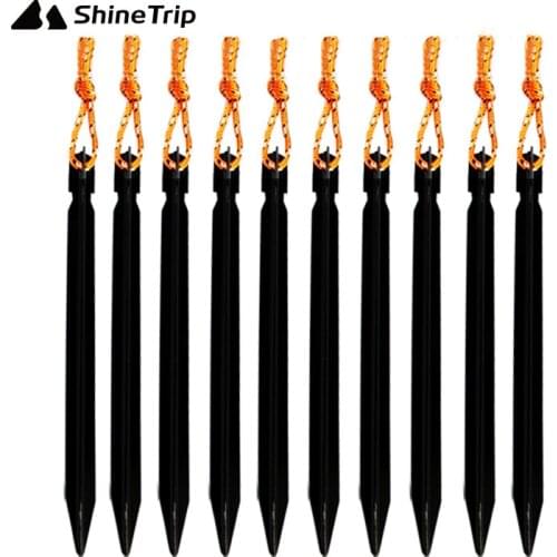 ShineTrip Tent Nail (10 pcs) 18cm Triangular Aluminium Alloy Stake with Rope Camping Equipment Outdoor Travel Tent Peg
