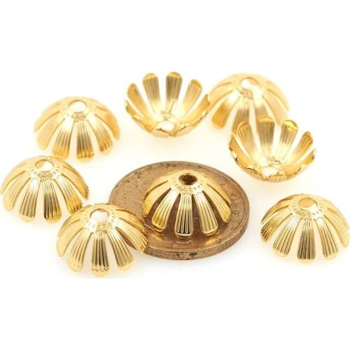 10PCS Gold Brass Flower Beads Caps End Spacer Beads Accessories For Diy Jewelry Making