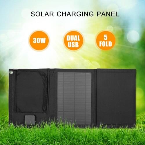 30W Foldable Solar Panel Charger with Dual 5V USB Ports for Cell Phone Power Bank Car Boat RVs Off Gri-d Charge