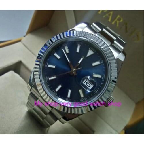 41MM PARNIS Blue dial Automatic Self-Wind movement Sapphire Crystal mens watch Mechanical Wristwatches 0140a