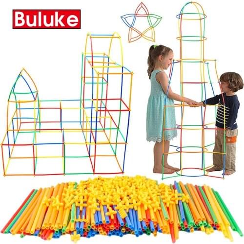 4D DIY Straw Building Blocks Plastic Stitching Inserted Construction Assembled Blocks Bricks Educational Toys for Children Gift