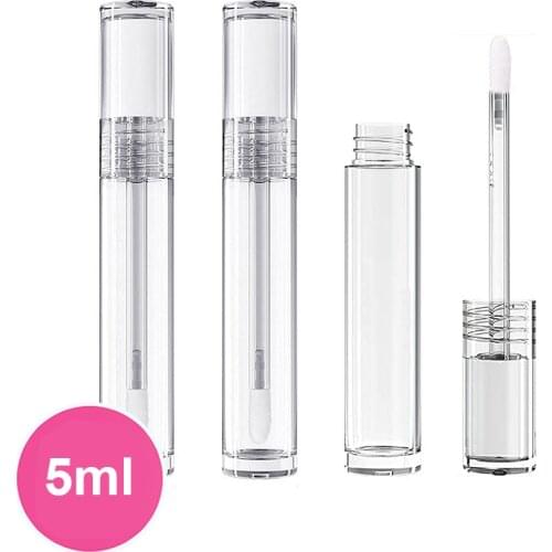 5PCS 5ml Empty Transparent Lip Gloss Containers Tubes Round Clear Cosmetic Lipgloss Tube Packaging Lip Gloss Tubes with Wand