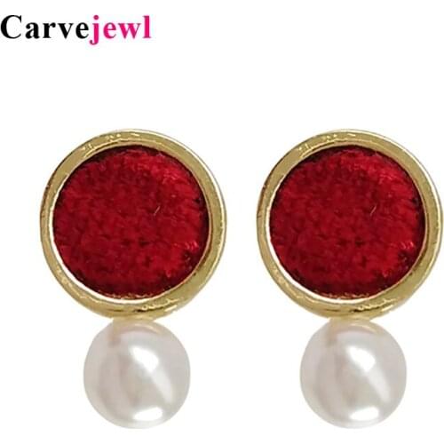 Carvejewl new velvet round stud Earring For Women jewelry small pearl statement Ear Jewelry Exquisite Gift Wholesale accessories
