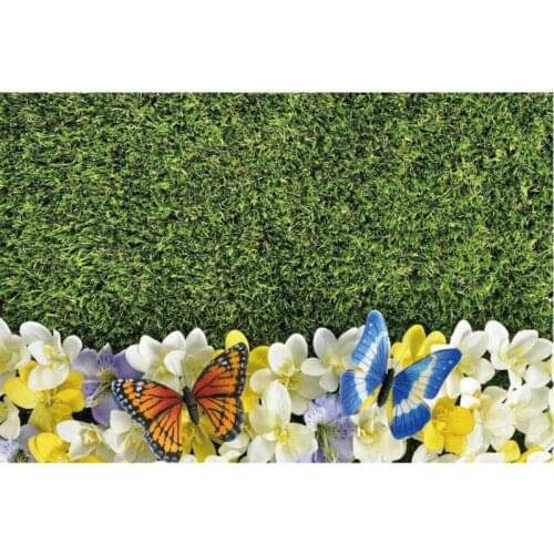 Flower Plant Backdrop Phalaenopsis Butterfly and Grass Photography Backgrounds Family Party Decor Photo Booth Studio Prop