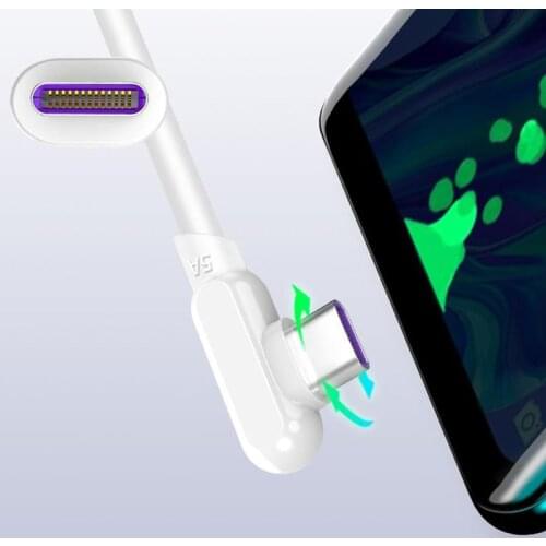 1/1.5/2M 90 Degree USB C Cable 5A USB Type C Cable For Huawei P40 P30 P20 Mate 30 20 10 Pro Honor V10 V20 Fast Charger Wire Cord