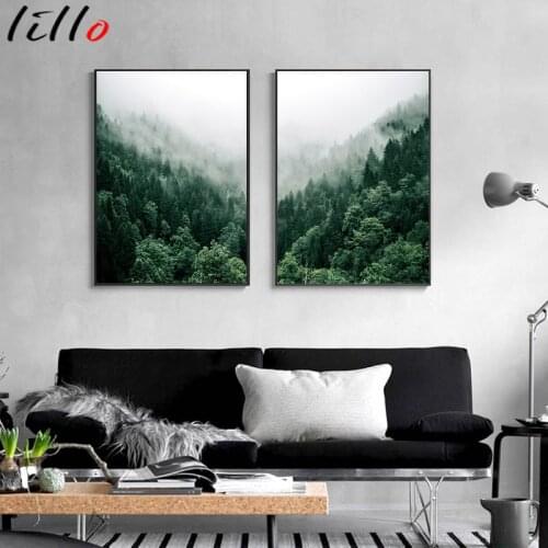 Scandinavian painting,Misty forest wall art, nature poster and print, landscape, Nordic decor image, modern home decor