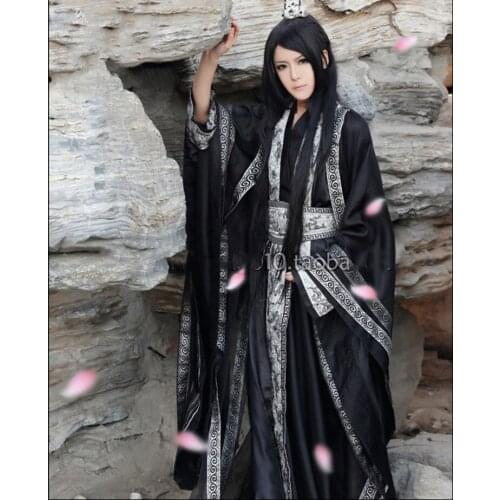 Ye Hua Black Mens Hanfu Cosplay Costume 3 Times of Incarnations In Ten Miles of Peach Blossom Bushes Chinese Ancient Clothes