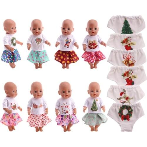 Luckydoll Fashion Christmas Doll Clothes+Skirt Suitable Fit 18 Inch American 43cm Baby Doll Accessories Childrens Best Gift