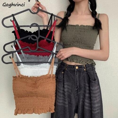 Camis Women Pleated Ins Sexy Slim Summer Tanks Womens Chic Casual Skinny Fashion Sleeveless Tops Streetwear Ulzzang Off-shoulder