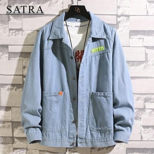 SATRA 2021 Spring New Arrival Classic Pattern Jeans Jacket Men, Mens Fashion Trend Casual Solid Loose Denim Jacket coat
