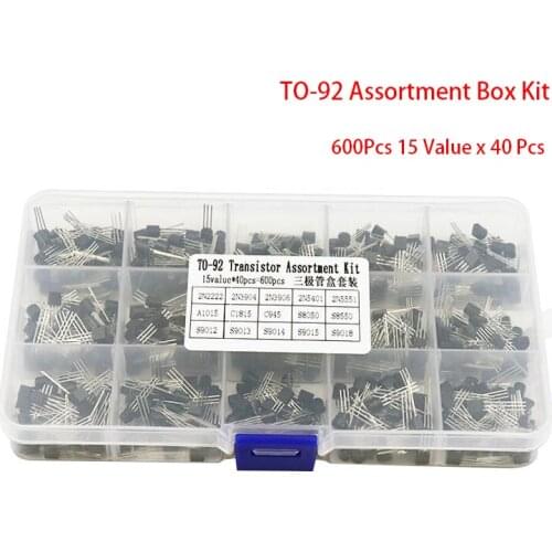 600Pcs 15 Value x 40 Pcs Transistor TO-92 Assortment Box Kit Transistors 2N2222 2N3904 2N3906 C945 S8050 S8550 S9014 S9013 9018