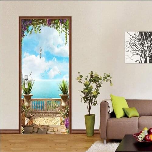 Door Sticker Self-adhesive Vinyl Wall Sticker Waterproof 3D Window Sill Sea View Scenery Home Decor Decal Renovation Poster