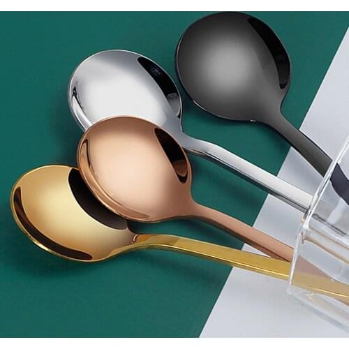 New 17cm Long Handle Tea Coffee Mixing Spoon Round Shape Stainless Steel Dessert Ice Cream Fruit Spoon Teaspoons Drink Tableware
