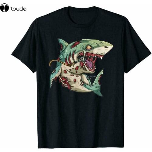 New Here Comes The Zombie Shark Funny Horror Black T-Shirt S-5XL Gift For Friends Cotton Tee Shirt