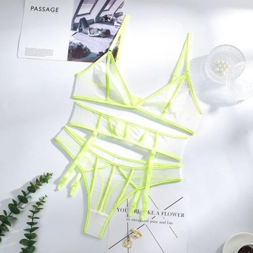 Summer New Womens Sex Fashion Perspective Transparent Underwear Temptation Creative V-Neck Erotic Lingerie Bra Thong