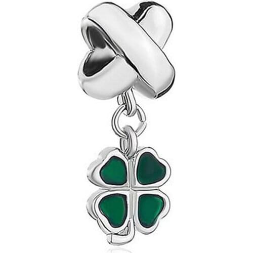 New Leaf Clover green Drip Gum Dangle European Bead Charms Bracelets suitable for Pandora bracelets and necklaces