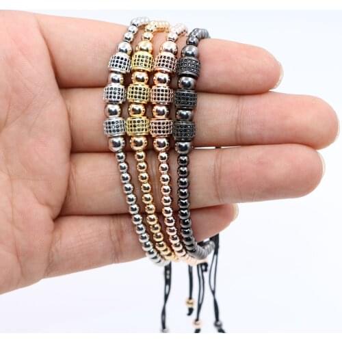 Mestylish New Design Men Jewelry Bracelet Three Micro Pave CZ Charm Balls Braiding Macrame Bracelet Bangles Women Pulsera Men