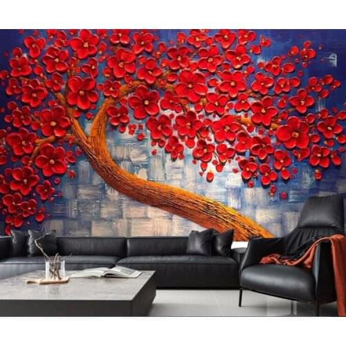 Custom Wallpaper Home Decorative Murals Red Flowers Make Money Tree Oil Paintings TV Sofa Background Wall 3d wallpaper