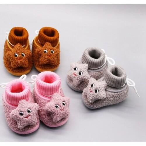 Autumn Winter Baby Girl Shoes Cute Star First Walk Shoes Knit Warm Soft Sole Shoes Baby Toddler Crib Shoes