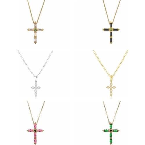 AIDE 925 Silver Crystal Zircon Cross Necklace For Women 2021 Jewelry on the Neck Chain Choker Clavicle Collares Bijoux Collars