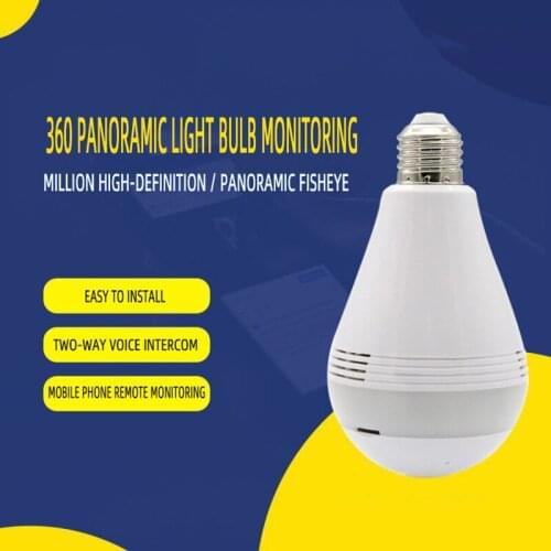 Panoramic 360 degree wireless wifi mobile phone smart home indoor camera bulb surveillance camera