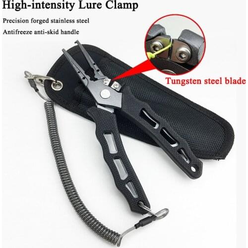 Multifunction Fishing Pliers with Tungsten Steel Blade Carbide Braid Cutters Crimper Hook Remover Split Ring Lure Tong Tackle
