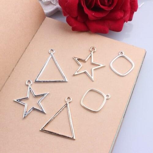 Silver Color Popular Simple Geometric Pentagram triangle square Pendant Pendant diy Openwork Alloy Accessories Pendant fitting