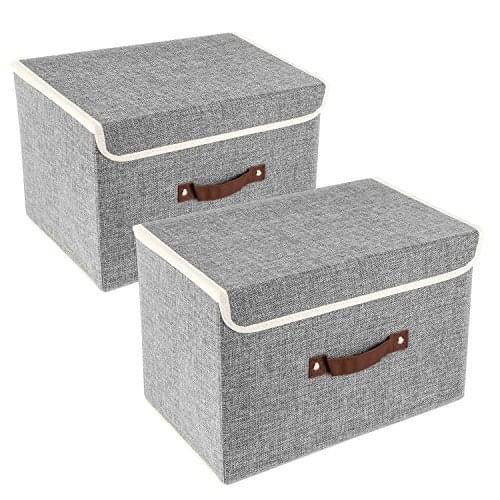 2 Pack Foldable Storage Bins Storage Boxes with Lids and Handles Storage Baskets in Cotton and Linen Storage Organizers