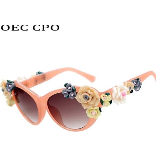 Charming Flower Fashion Cat Eye Sunglasses Women Oculos Vintage Cat Eyes Glasses Brand Designer Men Eyeglasses Shades UV400 O259
