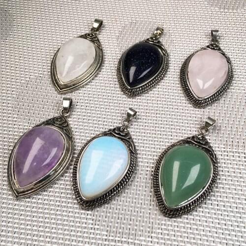 Vintage Natural Gem Stone Pendant Drop Shape Crystal Agates Amethysts Charms for Women Jewelry Making DIY Necklace Reiki Gift
