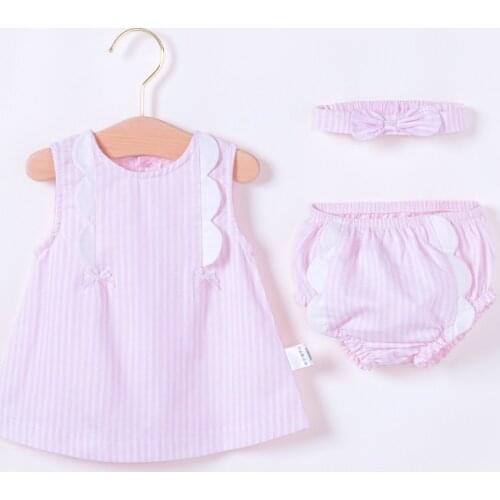 Vlinder Baby Girl dress baby clothes Summer Princess Style Cute Pink Dress Newborn None Sleeves Infant Dresses 3pcs set