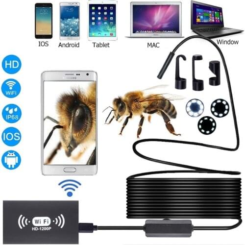 WIFI Endoscope Camera 8mm lens 8 LEDs HD1200P IP67 Waterproof Wireless Industrial Inspection Borescope for PC Android IOS
