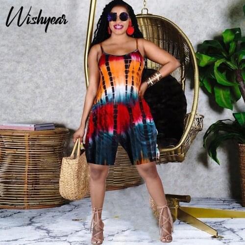 Wishyear Sexy Tie Dye Pocket Playsuit Off Shoulder Backless Birthday Short Rompers for Women Clubwear One Piece Party Outfits