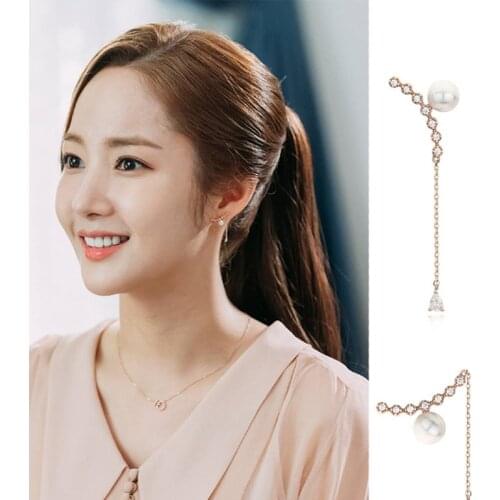 New Fashion Women Korean TV Star Zircon Cute Simulation Pearl Drop Earrings Elegant Rhinestone Long Line Pendientes Jewelry Gift