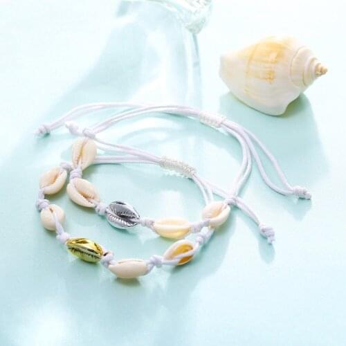 Boho Natural Shell Alloy Bracelets For Women Men Adjustable Cotton Cord Couple Bracelet Lovers Jewelry Accessories Gifts