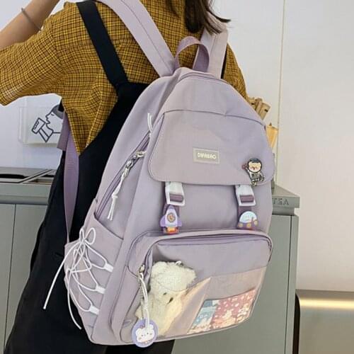 Women Backpack With Transparent Front Pocket Waterproof Nylon School Bags for Teenagers Girl Mochila Feminina Students Satchel