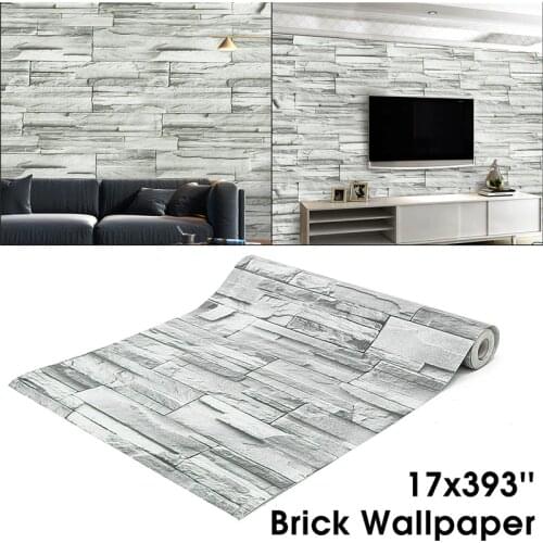 10*0.45m 3D Green Brick Rustic Wallpaper Self Adhesive Wallpaper Home Living Room Decoration Wall Sticker Roll Wear-resistant