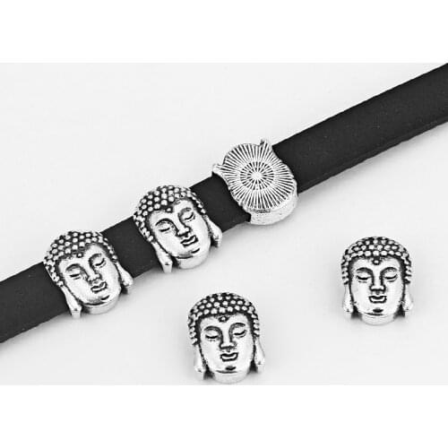 10pcs Solemnity Buddha Charms Beads Slider Spacer For 11*2.5mm Flat Leather Cord