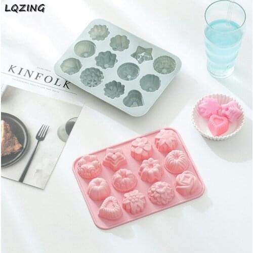 12 Grids Different Flower Shaped Silicone Mould 3D Silicone Soap Mold Craft Chocolate Candy Mould Cake Baking Tools 16x24cm