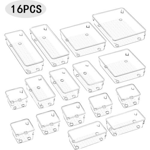 16PCS Drawer Organizer Box 5-Size Desk Drawer Organizer Trays Storage Tray for Makeup Jewelries in Bedroom Dresser