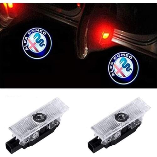 2Pcs New fashion LED Car Door Welcome Light Logo Projector for Alfa Romeo Giulia Giulietta Mito Stelvio Brera 147 156 159